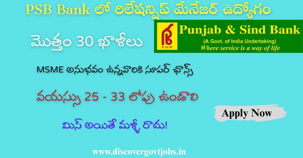 PSB Bank Relationship Manager Recruitment 2025